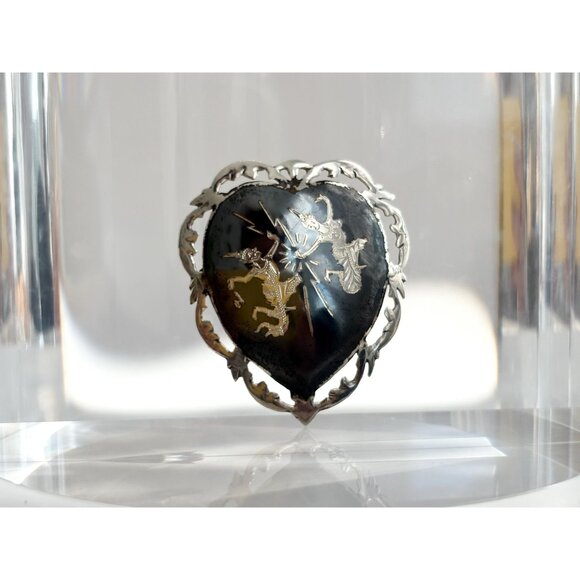 Siam Sterling Silver Mekkalah & Ramasoon Heart Shaped Vintage Thai Brooch - Picture 3 of 10